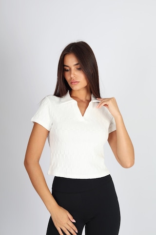 Soft&Basic Polo Yaka Raporlu Jakar Crop Fit T-shirt Ekru