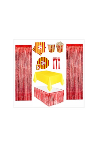Taraftar Galatasaray Tabak, Bardak, Mısır Kutusu, Peçete, Çatal, Kürdan, Fon Perde, Masa Örtüsü, Masa Eteği