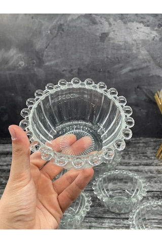 6 Lı Boncuklu Cam Kase Kahvaltılık Tabak 12cm