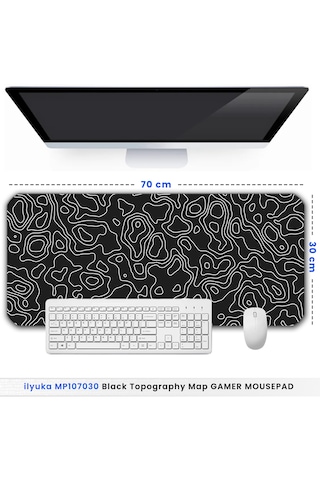 70x30cm Black Topography Map İlyuka Xl Gaming Oyuncu Mousepad