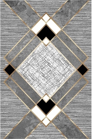 Kaymaz Tabanlı Halı Yıkanabilir Halı Kilim Yolluk Dijital Baskı Gri - Beyaz