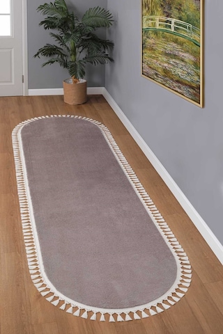 Vl Oval Comfort Ponpon Saçaklı Peluş Post Yolluk Kahverengi Oval Kahverengi Ponpon Saçak