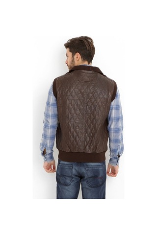 Dericlub Kapitone Gerçek Deri Erkek Yelek Tarçın