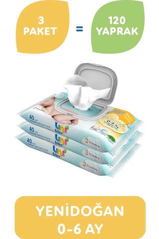Uni Baby Yenidoğan Islak Havlu Mendil 3lü 120 Yaprak