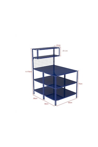3 Katlı Duble Mavi Paketleme Masası 118x93 Cm - 2 Raflı Tel Kafesli , Atölye, Depo, Hobi Çalışma Masası Mavi