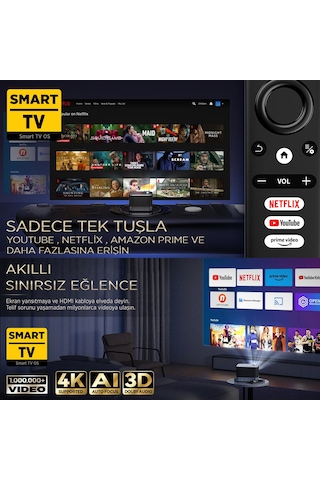 Vankyo Aurzen Boom 3 WiFi + Bluetooth 300 Inç 4K Smart TV Projeksiyon Cihazı Siyah