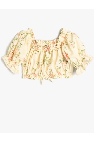 Koton Çiçekli Crop Bluz Fırfır Detaylı Pamuklu Pembe Desenli 4skg60007ew Pembe Desenli