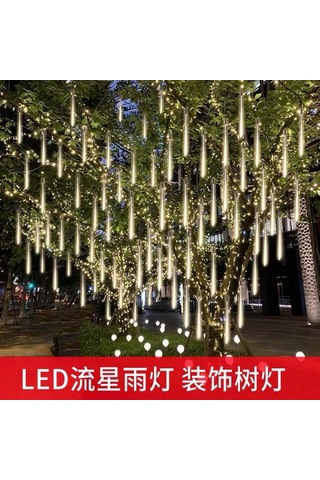 Mufunye Güneş Enerjili 50cm 8'li Led Meteorit Işık Zinciri - Ağaçlara Asılı Sulama Dayanıklı Renkli Dekoratif Işıklar Beyaz