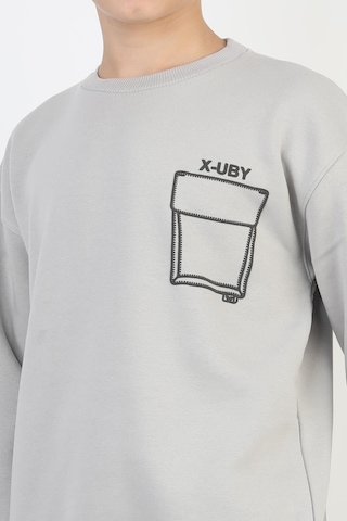 Baskı Detaylı Bisiklet Yaka Erkek Çocuk Sweatshirt-90910 Gri