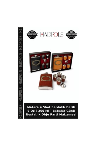 Matara 4 Shot Bardaklı Derili 9 Oz 266 Ml Babalar Günü Nostaljik Obje Parti Malzemesi Çok Renkli