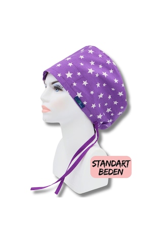 Standart Beden Büyük Mor Yıldızlar Cerrahi Bone Doktor Hemşire Sağlıkçı Hastane Bonesi Renkli