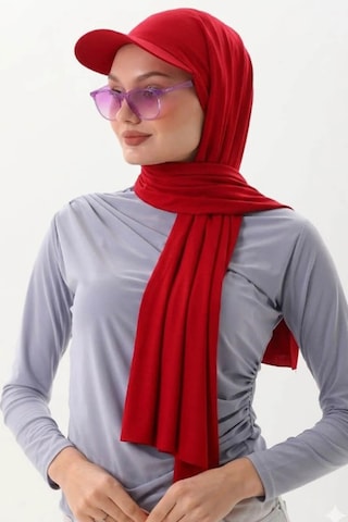 Aldaıyr Şapkalı Boneli Hazır Şal Hijab Sandy Kırmızı 91111595