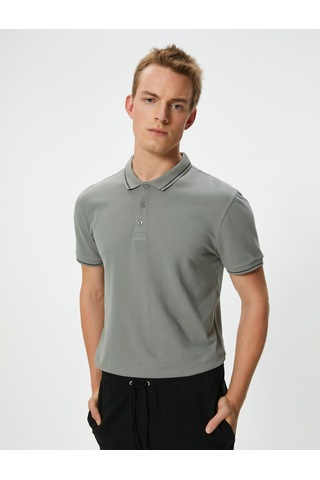 Koton Slim Fit Polo Tişört Kısa Kollu Çizgi Detaylı Pamuklu Gri 4sam10148mk Gri