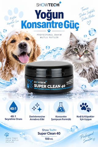 Showtech Super Clean 40 Derin Temizleyici Ve Arındırıcı Kedi Köpek Şampuanı 100 Ml