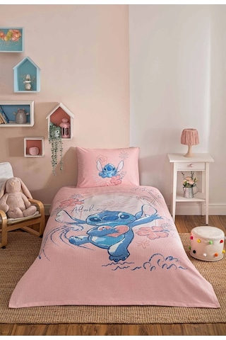 Özdilek Lisanslı Tek Kişilik Çocuk Pike Takımı-stitch Aloha Pembe