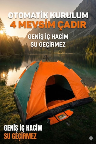 Özel Üretim Su Geçirmez Dayanıklı Pratik Otomatik Kurulumlu Kamp Çadırı 6 Kişilik 220x250x150cm Çok Renkli