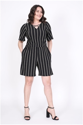 Myline Kadın Ön Çapraz Detaylı Kısa Tulum 45728 Siyah