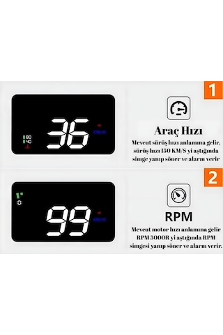 Araç Hız Göstergesi Dijital Ekran ,voltaj Su Sıcaklığı ,yansımalı Göstergeli , Obd2 Hud