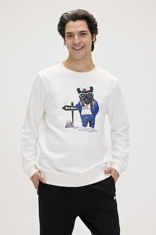 Bad Bear Panther Crewneck Off White Erkek Beyaz Bisiklet Yaka Sweatshirt 001