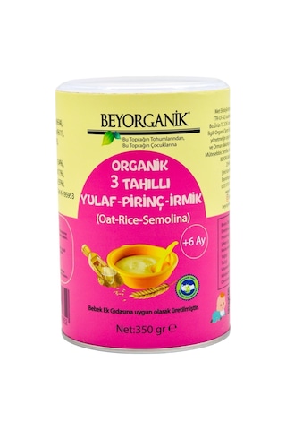 Beyorganik Bebek Ek Gıdası Organik 3 Tahıllı Yulaf Pirinç İrmik +6ay