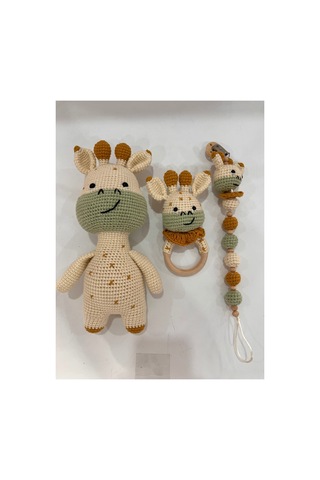 El Örgüsü Zürafa Set Amigurumi + Çıngıraklı Diş Kaşıyıcı + Emzik Zinciri Yeşil El Örgüsü Zürafa Set Amigurumi + Çıngıraklı Diş Kaşıyıcı + Emzik Zinciri Yeşil