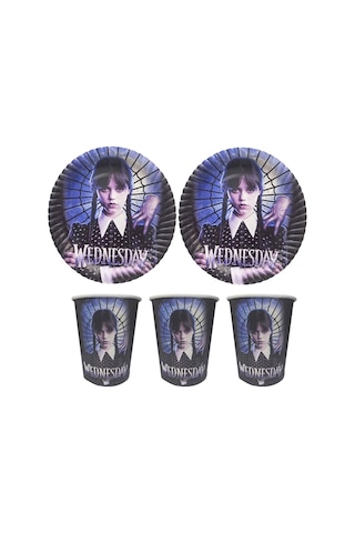 8 Kişilik Wednesday Tabak, Bardak Yazı Balon Seti, Addams Wednesday Parti Doğum Günü Parti Süsleri