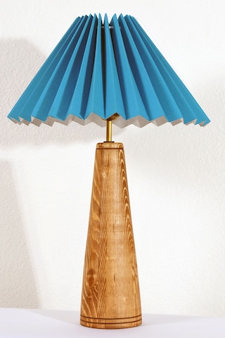 El Yapımı Asya Tarzı Pileli Başlıklı Ahşap Abajur Mavi