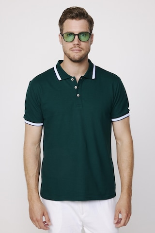 Tudors Erkek Polo Yaka Slim Fit Yaka Ve Kol Şeritli Yeşil Pike Tişört-27872-Yeşil
