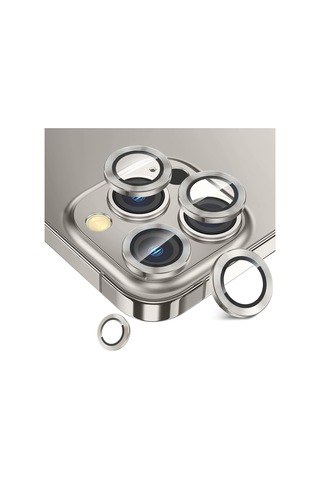 Trend Apple Uyumlu iPhone 15 Pro Promax Kamera Camı Lens Koruyucu Halka Set Light Gray Gümüş Renk Siyah