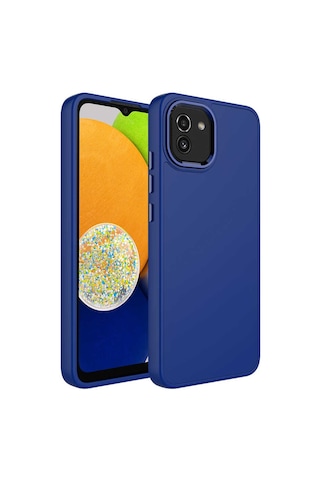 Zore Galaxy Uyumlu A03 Kılıf Metal Çerçeve Ve Buton Tasarımlı Silikon Luna Kapak - Laciv Lacivert
