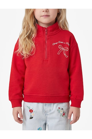 Koton Fiyonk Baskılı Şardonlu Uzun Kollu Fermuarlı Yaka Sweatshirt Kırmızı 7wmg10094ak