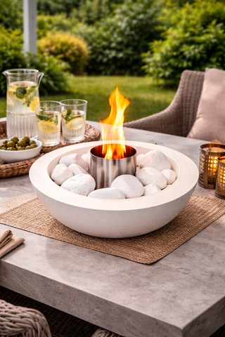 Beyaz Masa Üstü Şömine El Yapımı Ateş Çukuru 250ml Bioethanol Yakıt Hediyeli Beyaz