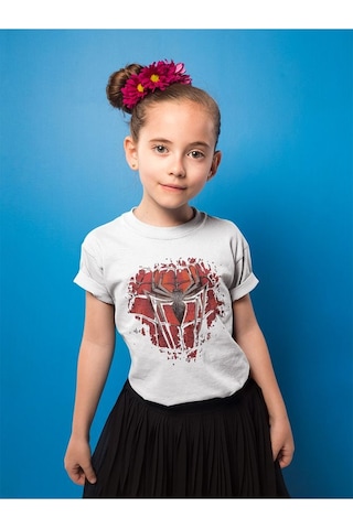 Sevbano Örümcek Adam Logo Baskılı Unisex Spider-man Film Çocuk Tişört 1- Beyaz