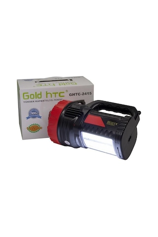 Gold Htc Ghtc-2415 Süper Parlak Led + Işıldaklı Şarjlı El Feneri Siyah