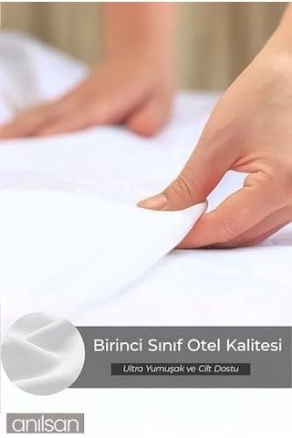 Düz Beyaz Çift Kişilik Lastikli Çarşaf Düğmeli Nevresim Takım%100 Pamuk 2 Adet Yastık Kılıf, 83tel Diğer