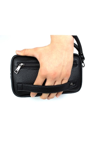 Erkek Siyah El Ve Bileklik Kemerli Portföy Çanta El Çantası Siyah