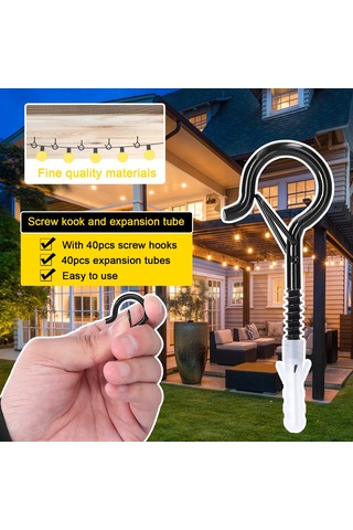 Siyah Metal Vida Kancaları Seti Dış Mekan Işıklar İçin Q-asma Vida Kancası Ve Genişletme Tüpü Kiti