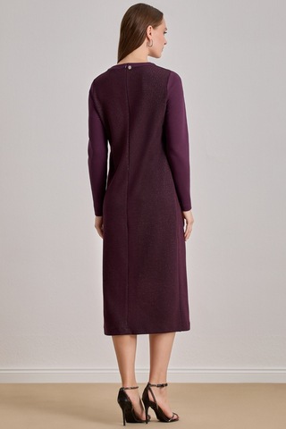 Midi Bordo Simli Elbise Bordo