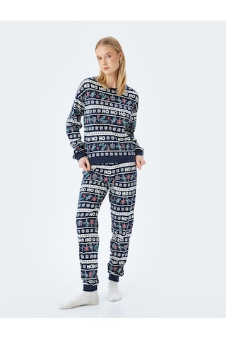Koton Yılbaşı Temalı Baskılı Pijama Takımı Lacivert Desenli 5wlk40295mk Lacivert Desenli Lacivert