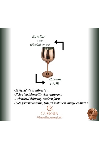 Cuvesta Şık,modern El Yapımı Bakır Kırmızı Kokteyl Bardak 20x8cm Bakır - Gold