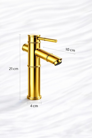 Viosa Lüx Premium Gold Pirinç Bambu Lavabo Bataryası Çeşmesi Musluğu Siyah