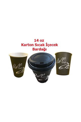 14 Oz Karton Bardak 100 Adet + Kapak Sıcak İçecek Set