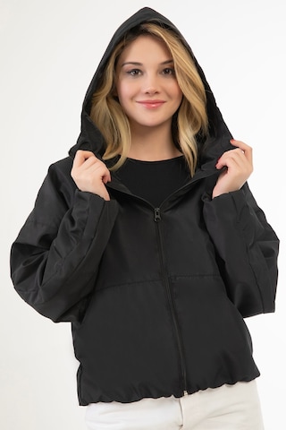 Riverstorm Kadın Siyah Su Ve Rüzgar Geçirmez Kapüşonlu Cepli Oversize Yağmurluk - Rüzgarlık Siyah