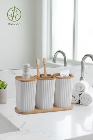 Safir Bambu 3'lü Set Beyaz Beyaz