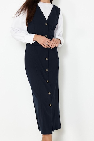 Ersefa Moda Stil Regular V Yaka Maxi Boy Tesettür Dokuma Kumaş Jile Elbi Lacivert