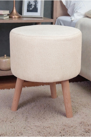 Modern Dekoratif Ahşap Ayaklı Puf Tabure, Oturma Ve Ayak Uzatma Pufu Krem - 40x36 Cm Krem