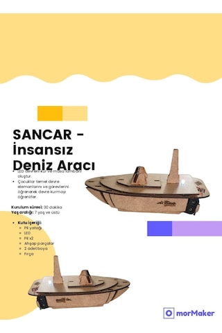Türk Malı Sancar İnsansız Deniz Aracı Ahşap Oyuncak Stem Eğitim Seti Çocuklar İçin Boyanabilir Maket