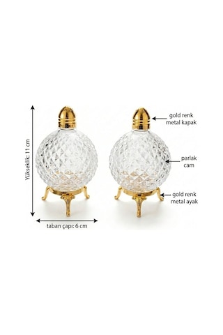 2 Li İnci Kristal Model Gold Renk Metal Ayaklı Cam Tuzluk Takımı Gold