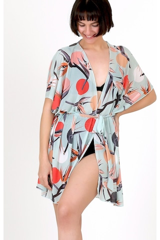 Pareo Plaj Elbisesi Kimono Std Yazlık Oversize Tül Gömlek Kemerli Elbise Sunset Mint