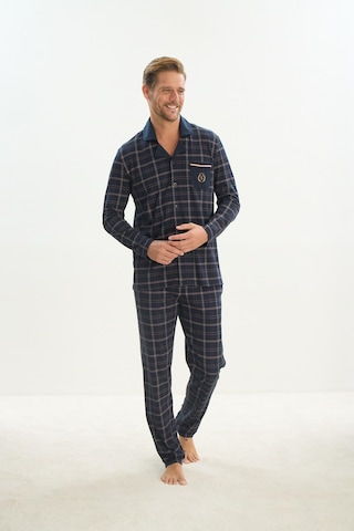 Erkek Uzun Kol Gömlek Yaka Önden Düğmeli Lacivert Pijama Takım C5t3n5o9 001